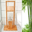 Bambusz Wc kefe és papír tartó állvány fürdőszobában elhelyezve