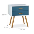 Alrik skandináv stílus letisztult kék-fehér-natúr fa éjjeliszekrény külső méretekkel