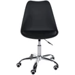 Fekete színű párnázott ülőfelületű műanyag ülőrészes laflin irodai forgószék és irodaszék szemből használatra készen