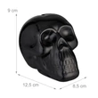 Fekete színű koponya formájú persely szemből méretekkel