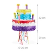Szülinapi torta alakú színes papír pinata méretekkel