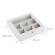 Fehér színű 7 fakkos teatartó doboz méretekkel ellátott ábárája