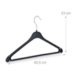 nadrágtartó rúddal ellátott fekete színű műanyag vállfa méretekkel ruhák néklkül