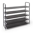5 emeletes cipőtartó állvány fekete színben acélcsövekből és textil polcokból