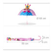 Hercegnő mintás gyerek esernyő 3D koronával összehajtott és kinyitott állapotban méretekkel együtt