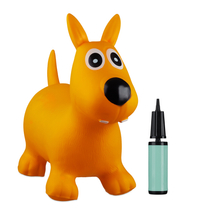 Sárga színű pumpával felfújható gumi ugráló kutya 