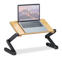 összecsukható, állítható magasságú laptop asztal, bambusz munkafelület, alumínium lábak