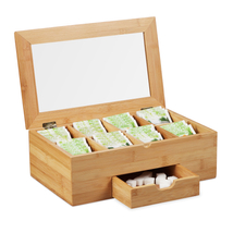 Junko teafilter tartó doboz zárható tetővel és kihúzható fiókkal