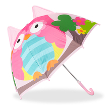 Rózsaszín bagoly mintás gyerek esernyő 3d fülekkel és pink szárral