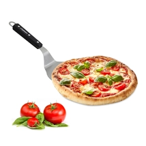 Kis méretű pizzalapát fekete színű keményfa nyéllel és acél lapáttal