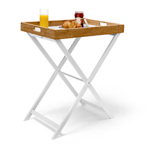 Oszaka bambusz asztal fehér lábakkal és natúr színű levehető reggelizőtálca asztallappal