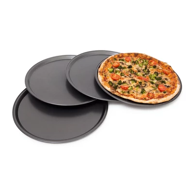 Négy darabos pizza forma és pizza készítő tálca szett acélból 
