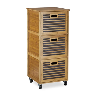 Bambusz fürdőszobai szekrény gurulós lábakkal 3 darab nagyméretű kihúzható fiókkal