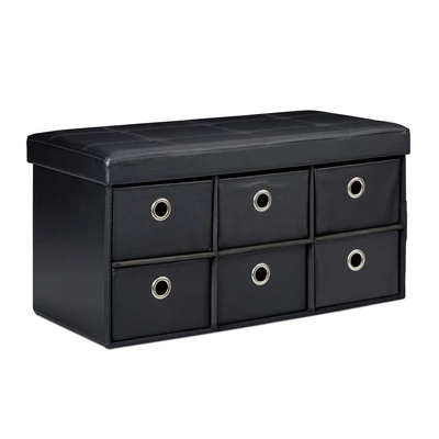 Nadja 6 rekeszes kihúzható fakkokkal szerelt összecsukható ülőke és puff fekete színben