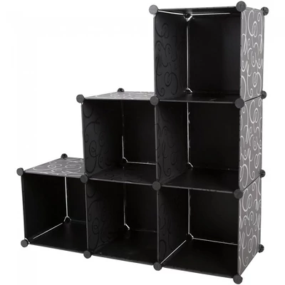 LACY Gardróbszekrény, 6 tároló rekesszel Fekete