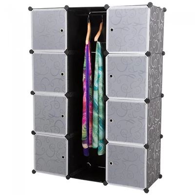 LACY Gardróbszekrény, 9 tároló rekesszel Fekete