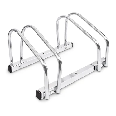 2 férőhelyes kerékpártároló és bicikliparkoló fehér háttéren krómozott acélból