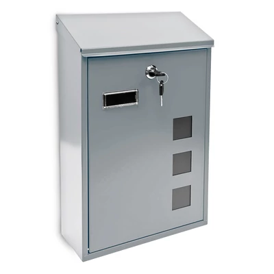 Ezüst színű jane acél postaláda lépcsőházba betekintőnyilással és névtartóval