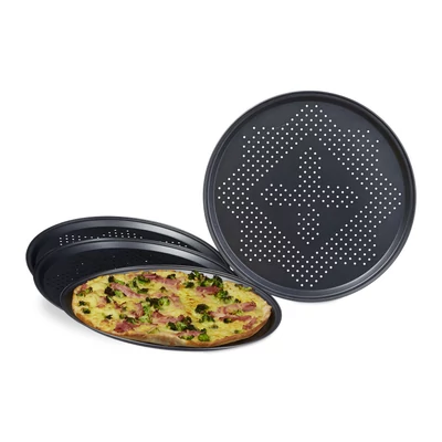 4 darabos pizzasütő tálca és tepsi készlet tapadásmentes bevonattal acélból 