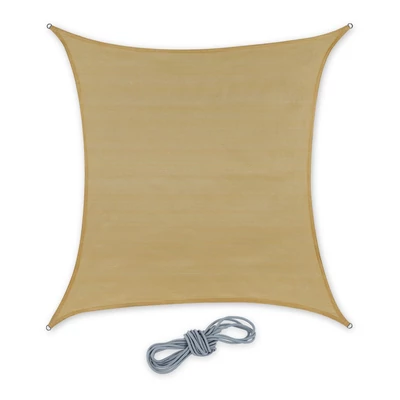 3 x 3 méter méretű homok színű hdpe napvitorla kikötővel