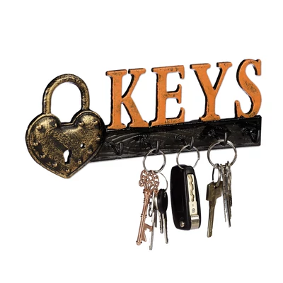 Keys falra szerelhető lakat alaú öntöttvas kulcsakasztó bronz színben