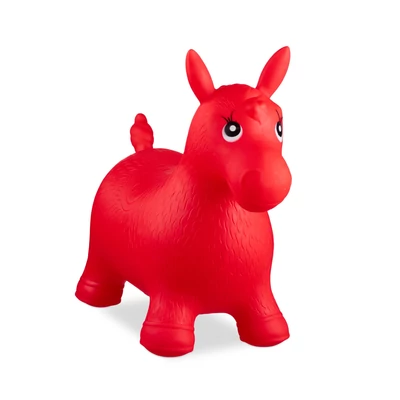 Piros színű póni formájú ugráló állatka üresen gyerek nélkül használatra készen