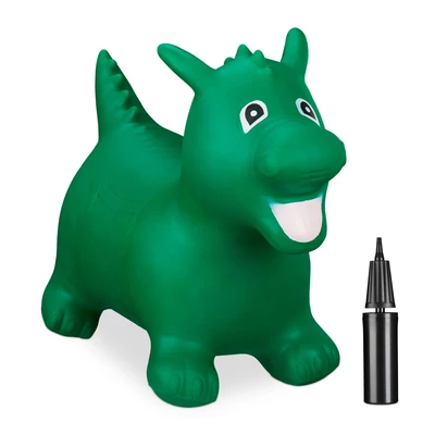 Zöld felfújható sárkány alak ugráló állatka kézi pumpával szettben