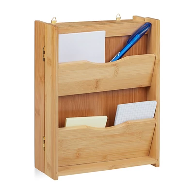 Bambuszból készült falra szerelhető leveles és kulcsosszekrény két rekesszel és üzenőcetlikkel