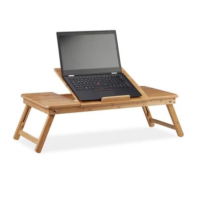 Idomu xl méretű laptop tartó bamuszból dönthető munkafelülettel fekete laptoppal