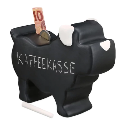 Fekete kutya alakú kerámiapersely tetején bedobónyílással