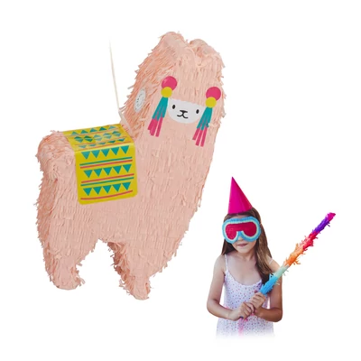 Rózsaszín alpaka pinata bekötött szemű kislánnyal