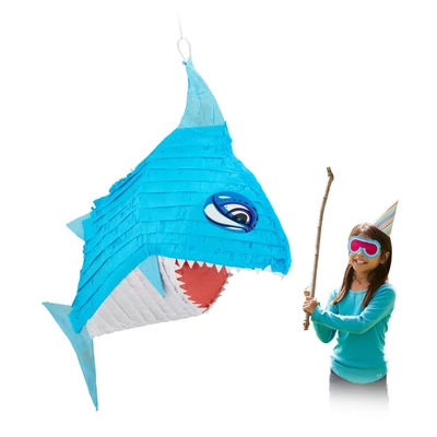 Kék-fehér cápa alakú pinata 