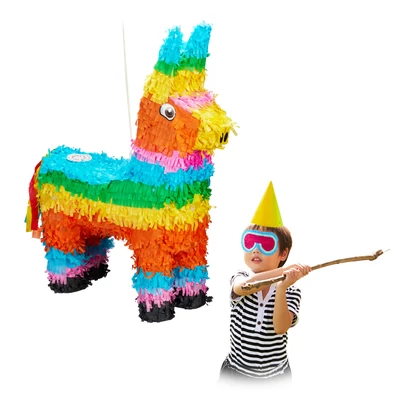 Láma alakú színes pinata zsúrokra és összejövetelekre papírból színes csíkokkal