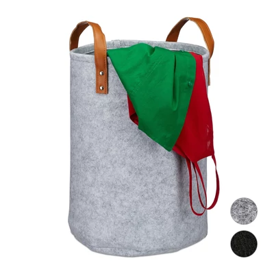 Filc textil szennyeszsák világosszürke színben varrott bőr hordozófülekkel