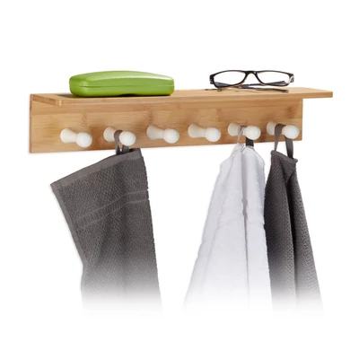 Toki bambusz fürdőszobai polc és törölközőakasztó gombokkal