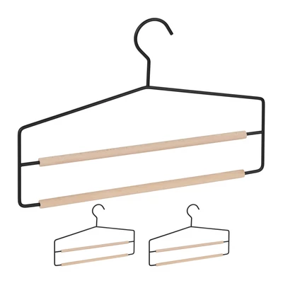 helytakarékos acél nadrágtartó vállfa fából készült kereszttartókkal