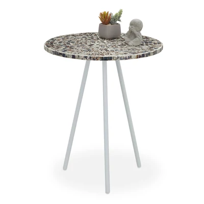 Mozaik Dohányzóasztal Fehér-Ezüst