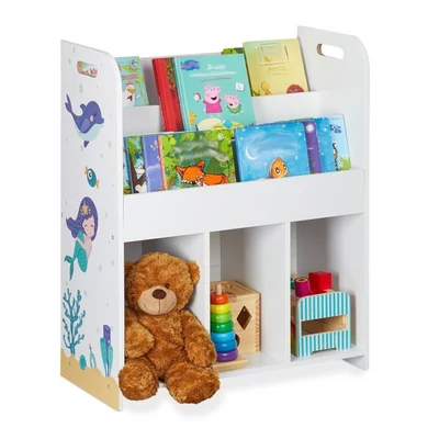 Fifi gyerekszobai játék és könytartó polc fehér színben az oldallapokon rajzolt színes motívumokkal
