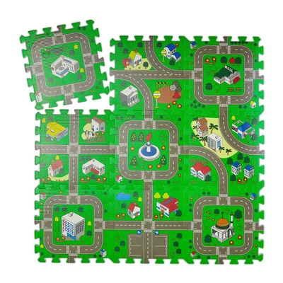Város mintás gyerek szivacs puzzle játszószőnyeg 9 darab különálló különféle mintáj darabból