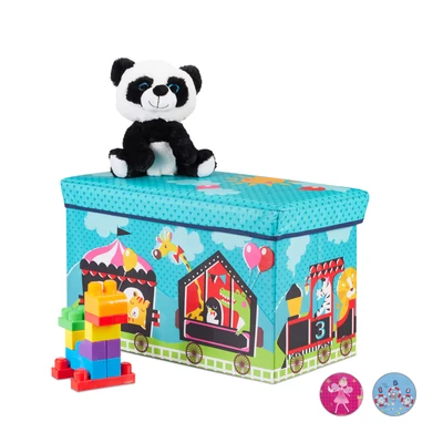 Gyerek puff összecsukható kivitelben cirkusz mintával és plüssállatokkal