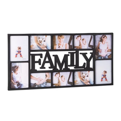 Family feliratos képkeret 10 fotónak fekete színben 