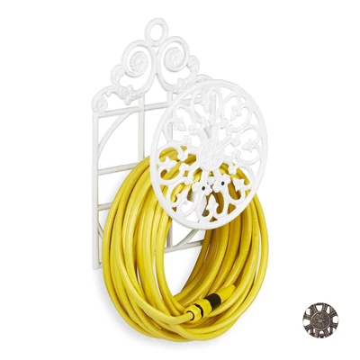 Nagyméretű öntöttvas fali tömlőtartó slagtartó fehér színben