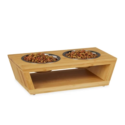 Tito bambusz állványos kutya és macska etető és itatótál szett