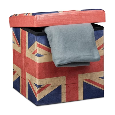 Nagy brittania zászlajával díszített műbpr borítás egyszemélyes puff belső tárolórésszel