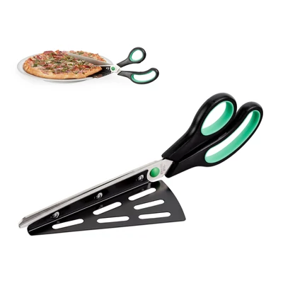 pizza szeletelésre alkalmas pizzavágó olló pizzalapáttal együtt hőálló rozsdamentes acélből