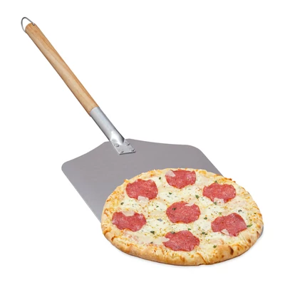 Szögletes aluminium pizzalapát hosszú fából készült széthúzható nyéllel 