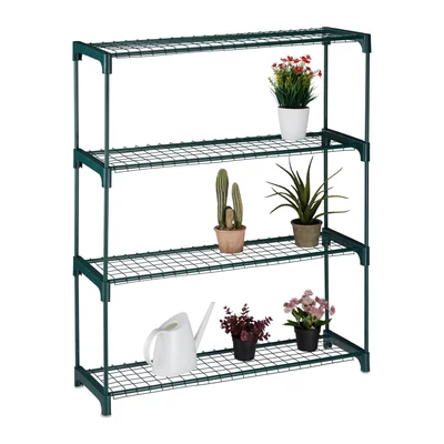 Jaran négy emeletes acél virágtartó állvány zöld színben cserepes növényekkel