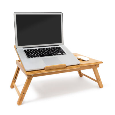 Bambuszból készült laptop és notebook állvány állítható magassággal külön egérpaddal 