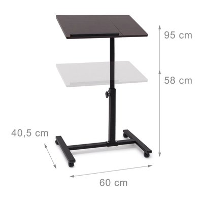 Gnt laptop asztal magasságának állíthatósága méretekkel együtt illusztrálva