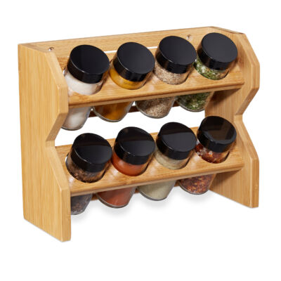 Joru bambusz kompakt méretű fűszertartó állvány 8 darab fűszertartó üveggel